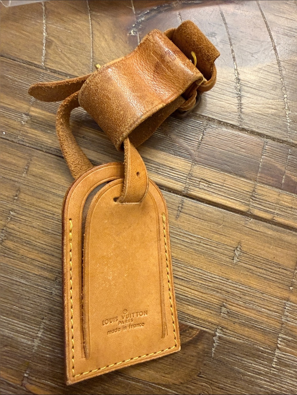 Louis Vuitton Tan Leather Luggage Tag with Strap